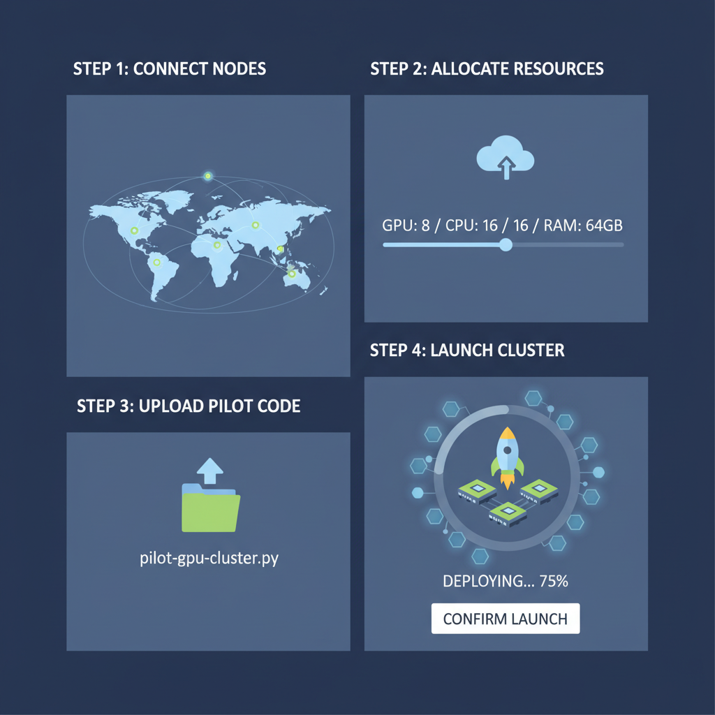 dashboard showing pilot GPU cluster launching in decentralized network