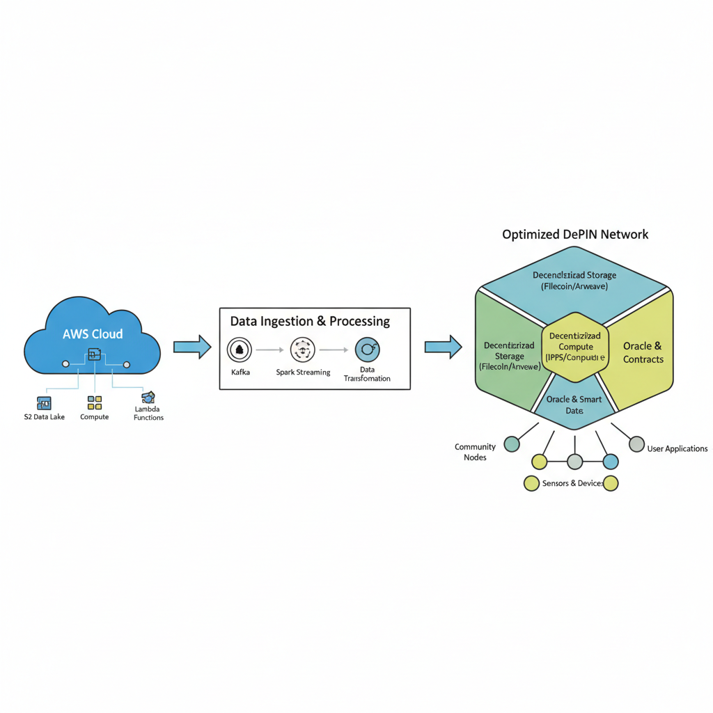 data pipeline diagram flowing from AWS to optimized DePIN network