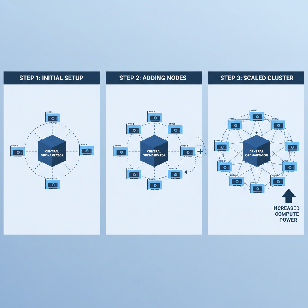 visualization of scaling decentralized GPU clusters with growing nodes