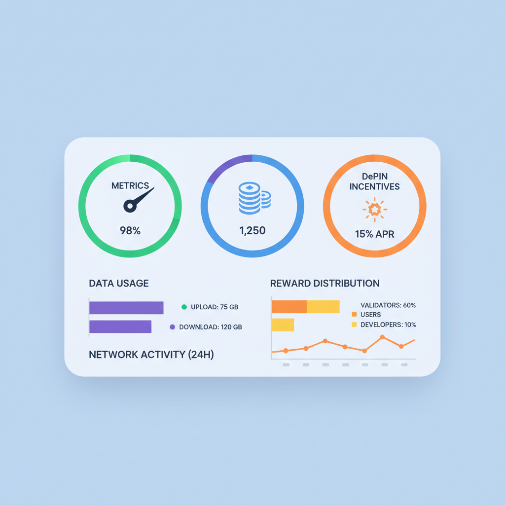 monitoring dashboard displaying metrics, tokens, and DePIN incentives