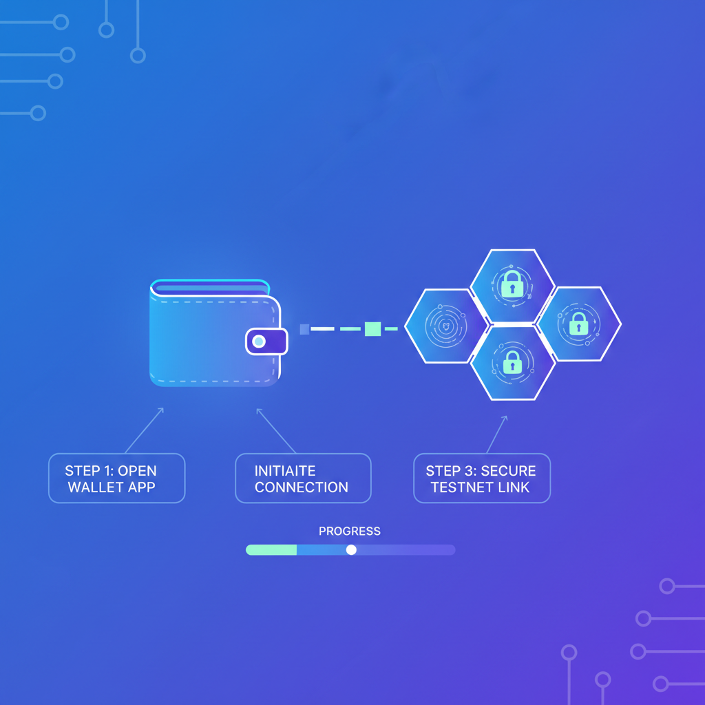 sleek wallet interface connecting to futuristic encrypted blockchain testnet, neon blues and purples, high-tech UI