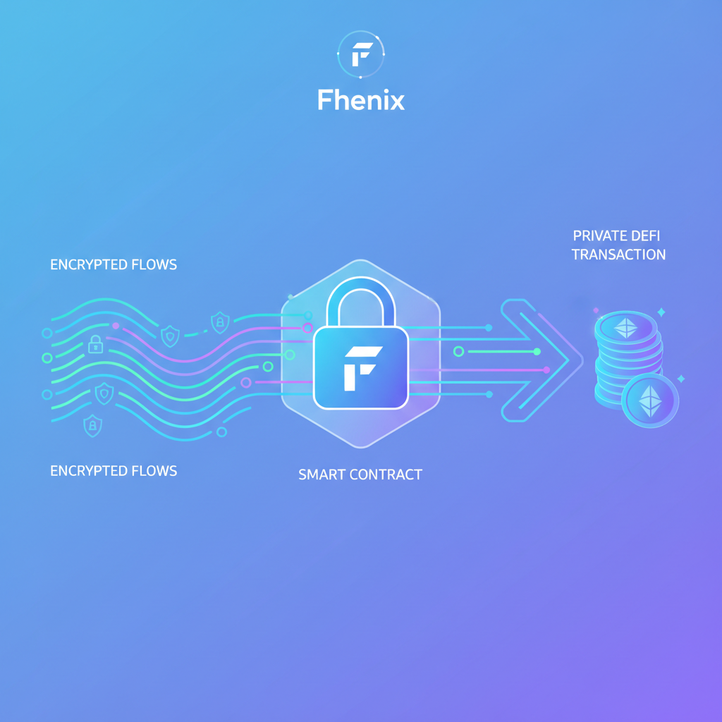 private DeFi transaction executing on Fhenix, encrypted flows in smart contract, epic