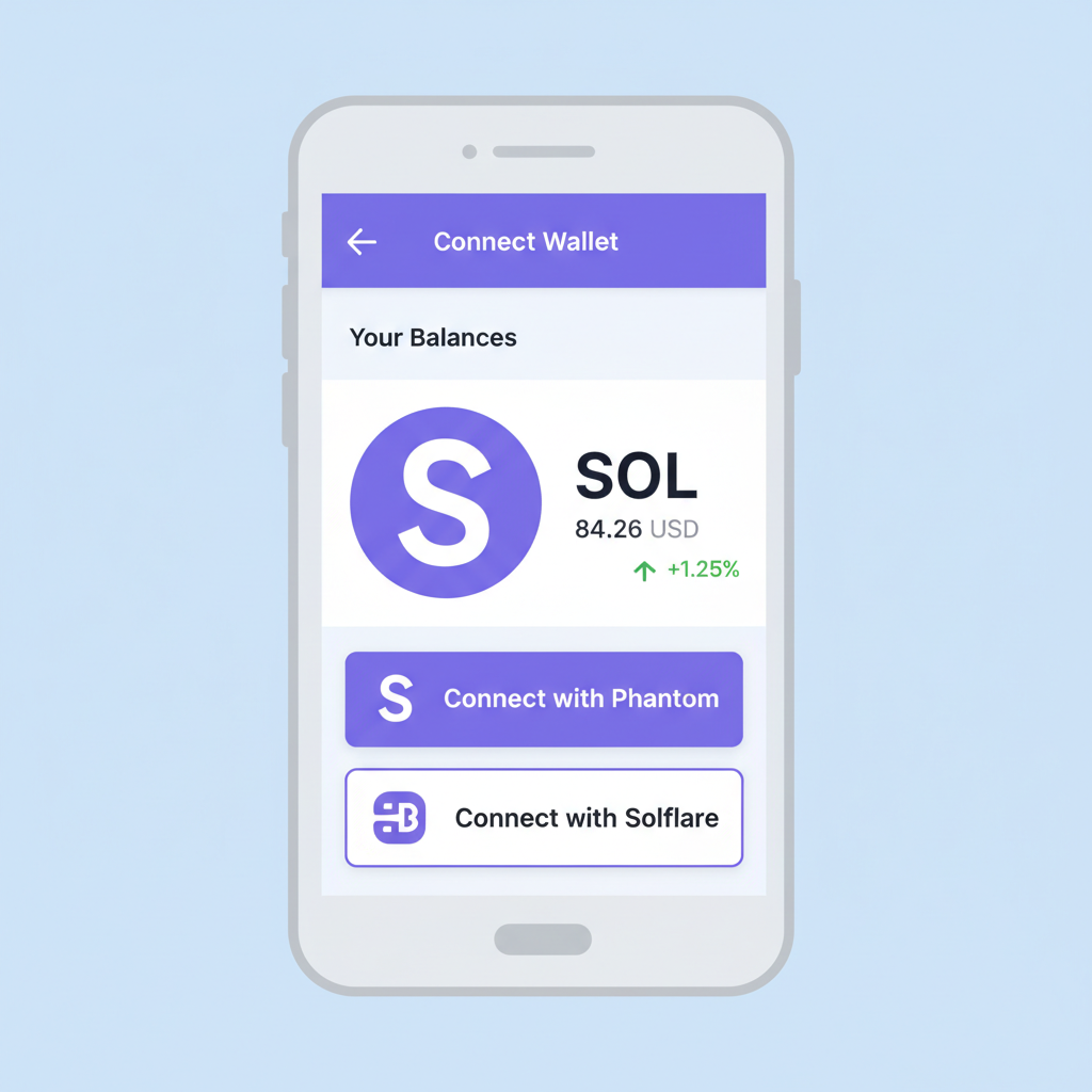 Wallet connection screen on Jupiter Mobile, SOL balance display with $84.26 price ticker