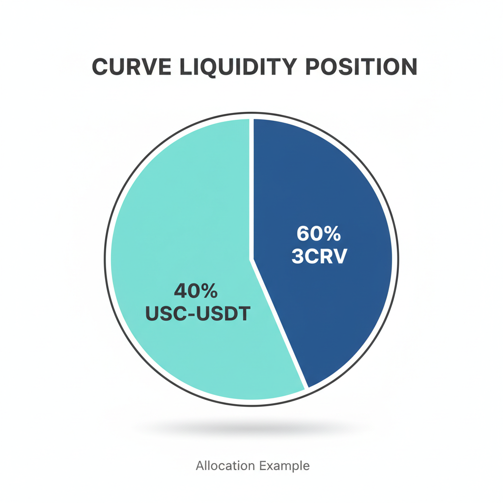Pie chart showing 60% 3pool and 40% USDC-USDT allocation in Curve liquidity positions
