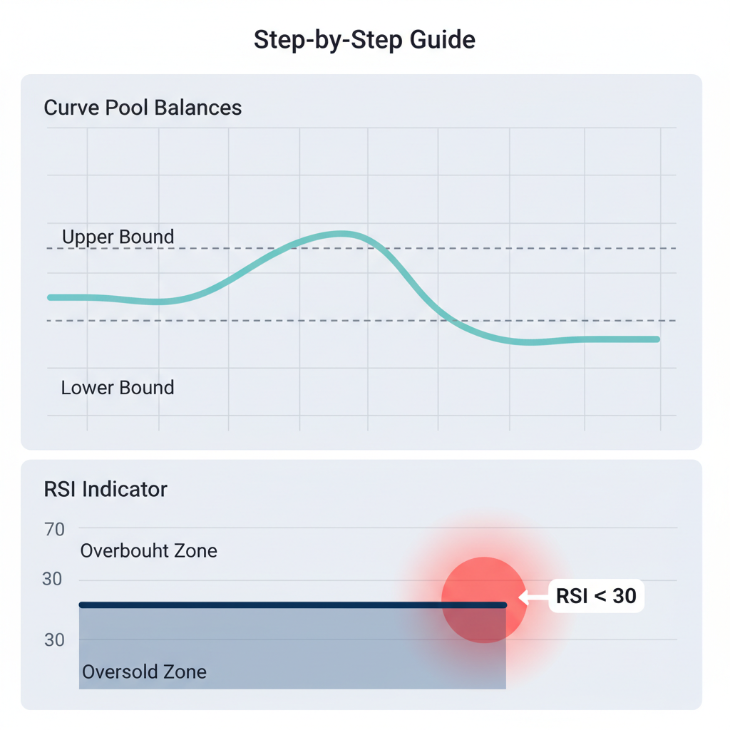 Trading chart of Curve pool balances with RSI indicator under 30 oversold zone