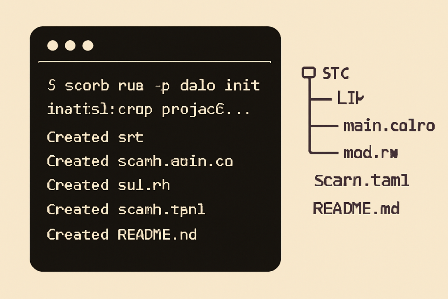 command line interface showing mud or dojo project initialization, folders and files being created