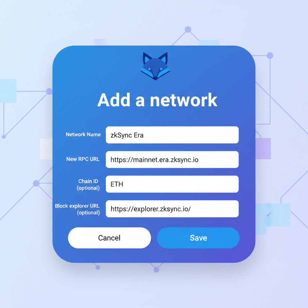 MetaMask add network screen with zkSync Era details filled in