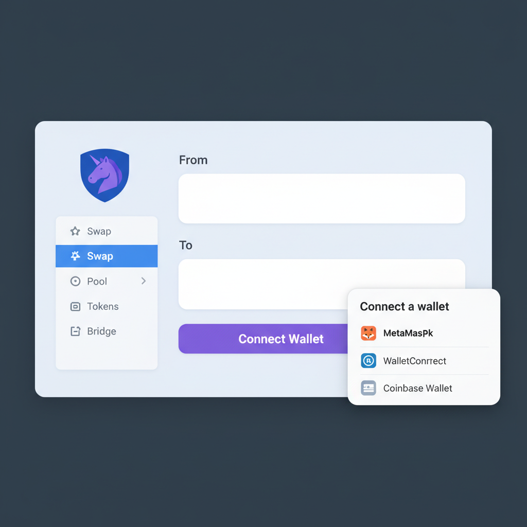 screenshot of Uniswap zkSync interface with 'Connect Wallet' button and MetaMask popup