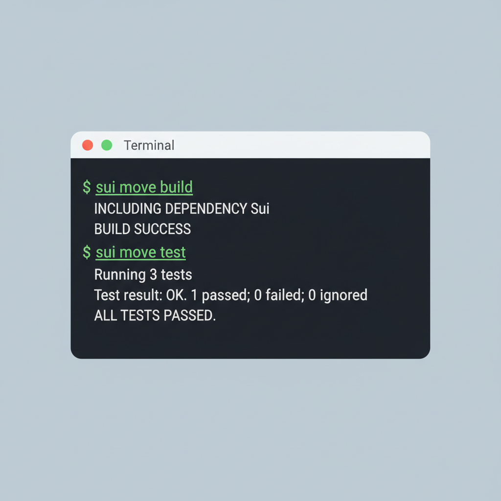 terminal output of successful Sui Move build and test