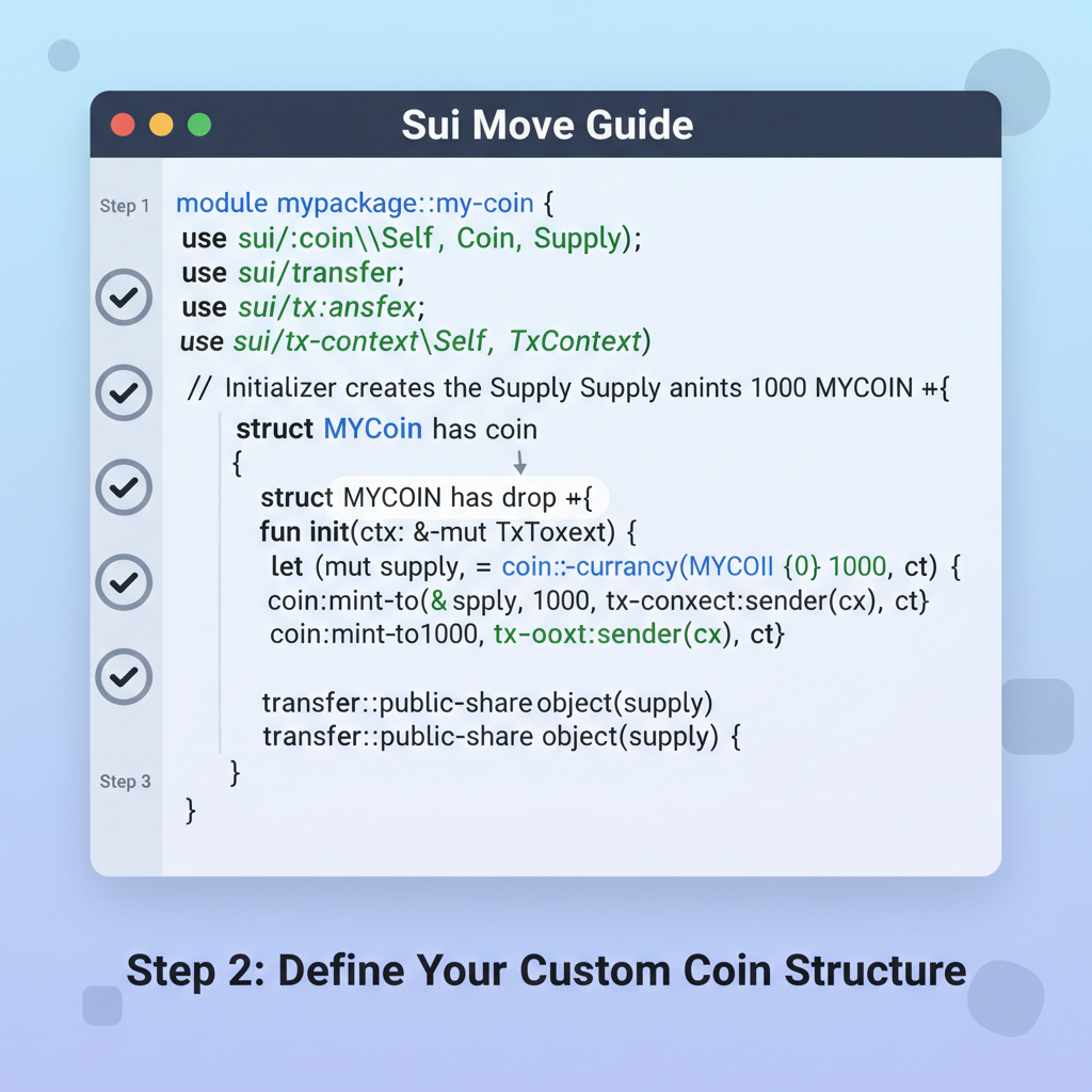 Sui Move code snippet defining custom coin struct