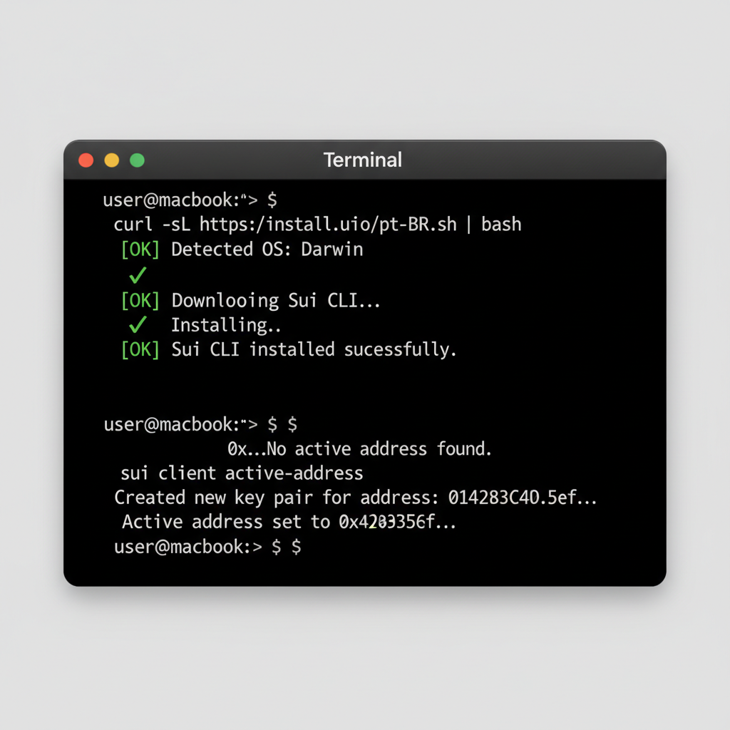terminal window installing Sui CLI and creating wallet on macOS