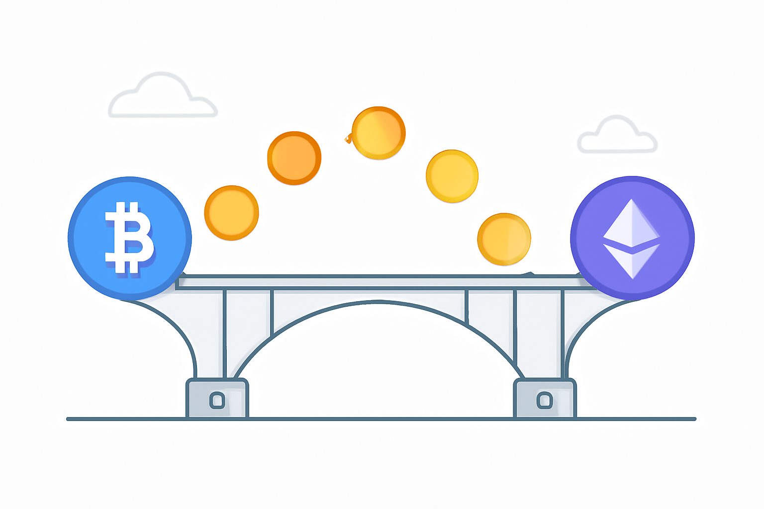 a digital bridge connecting two distinct blockchain icons, with tokens moving across, modern and secure design