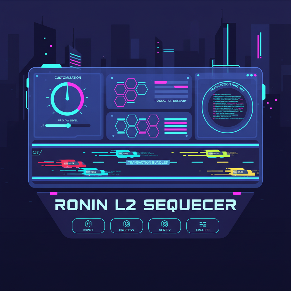 glowing customizable Ronin L2 sequencer dashboard, high-speed transaction bundles racing like cars, cyberpunk style