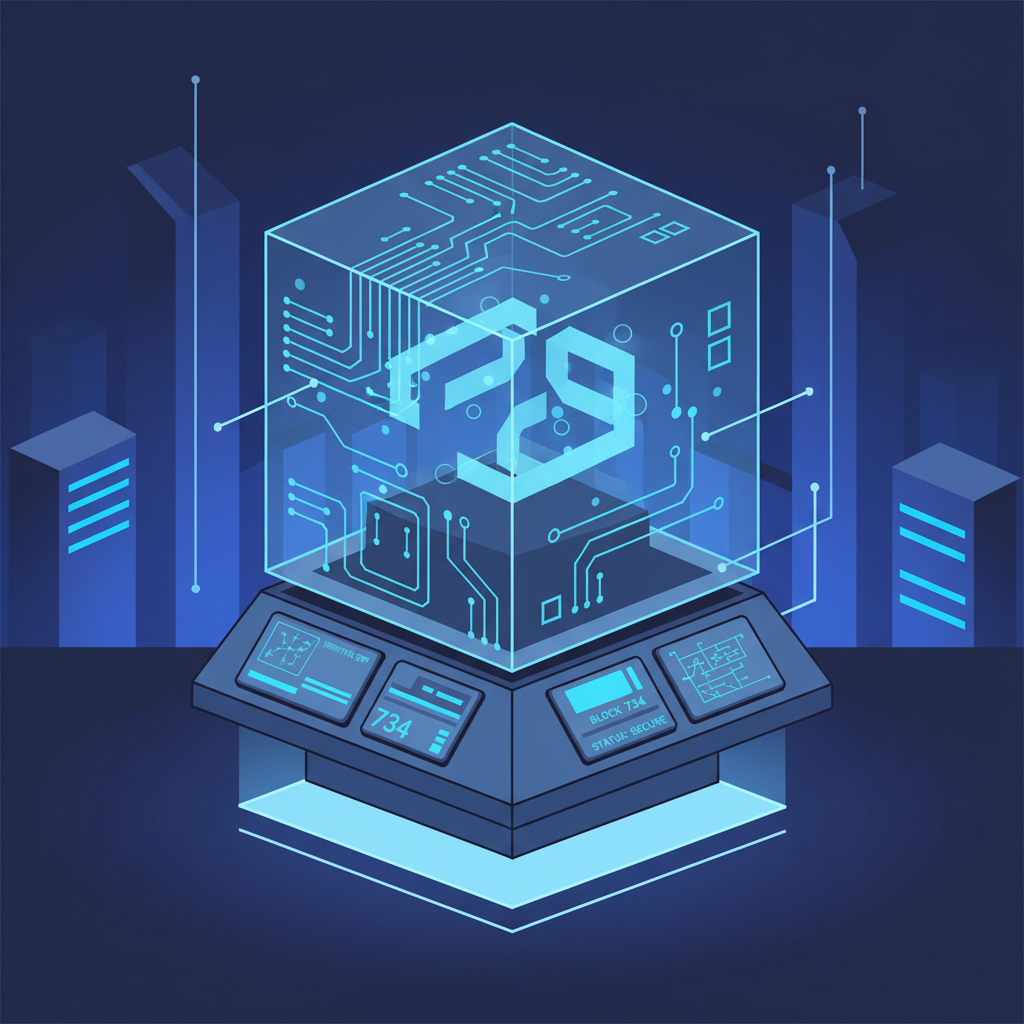 futuristic blockchain node verifying zero-knowledge proofs, glowing blue circuits, high-tech dashboard