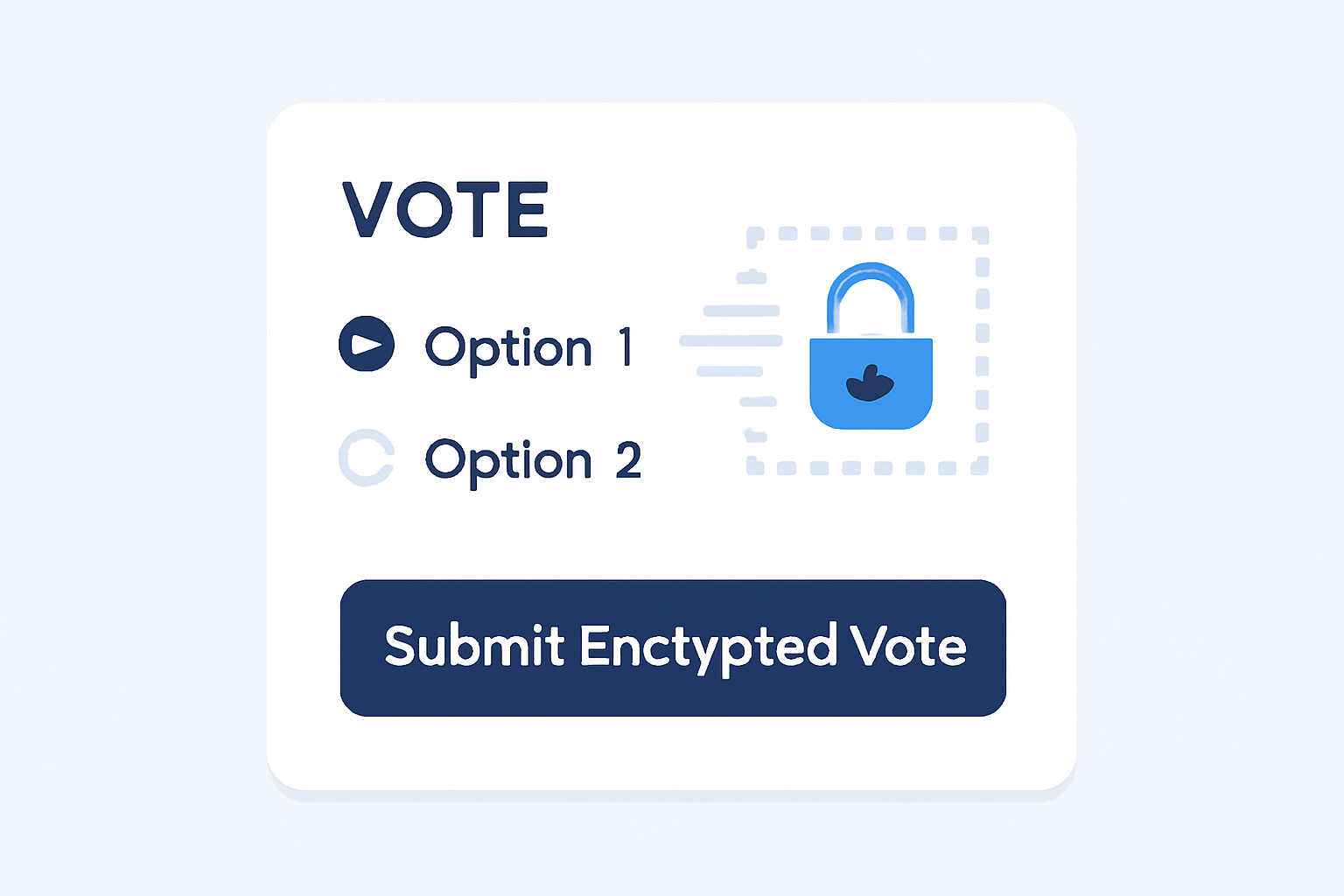 A sleek voting interface with a 'Submit Encrypted Vote' button, data encryption animation, and user-friendly design.