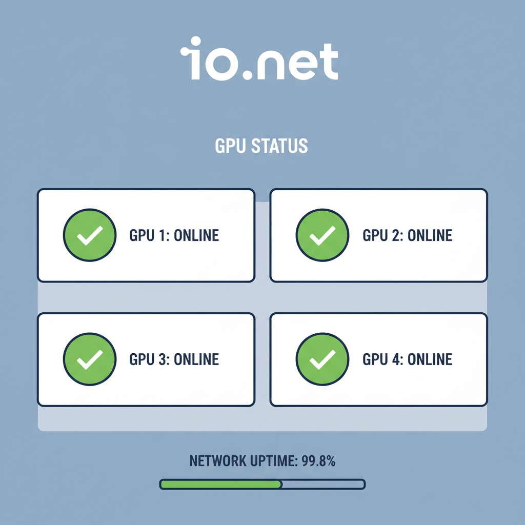 Dashboard showing GPUs online, green status, io.net logo
