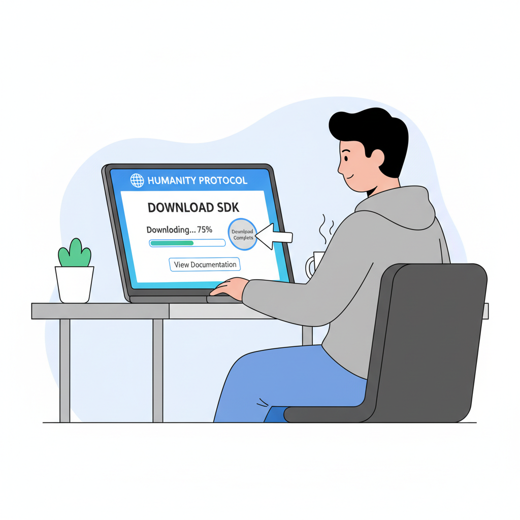 developer downloading SDK from Humanity Protocol website on laptop screen