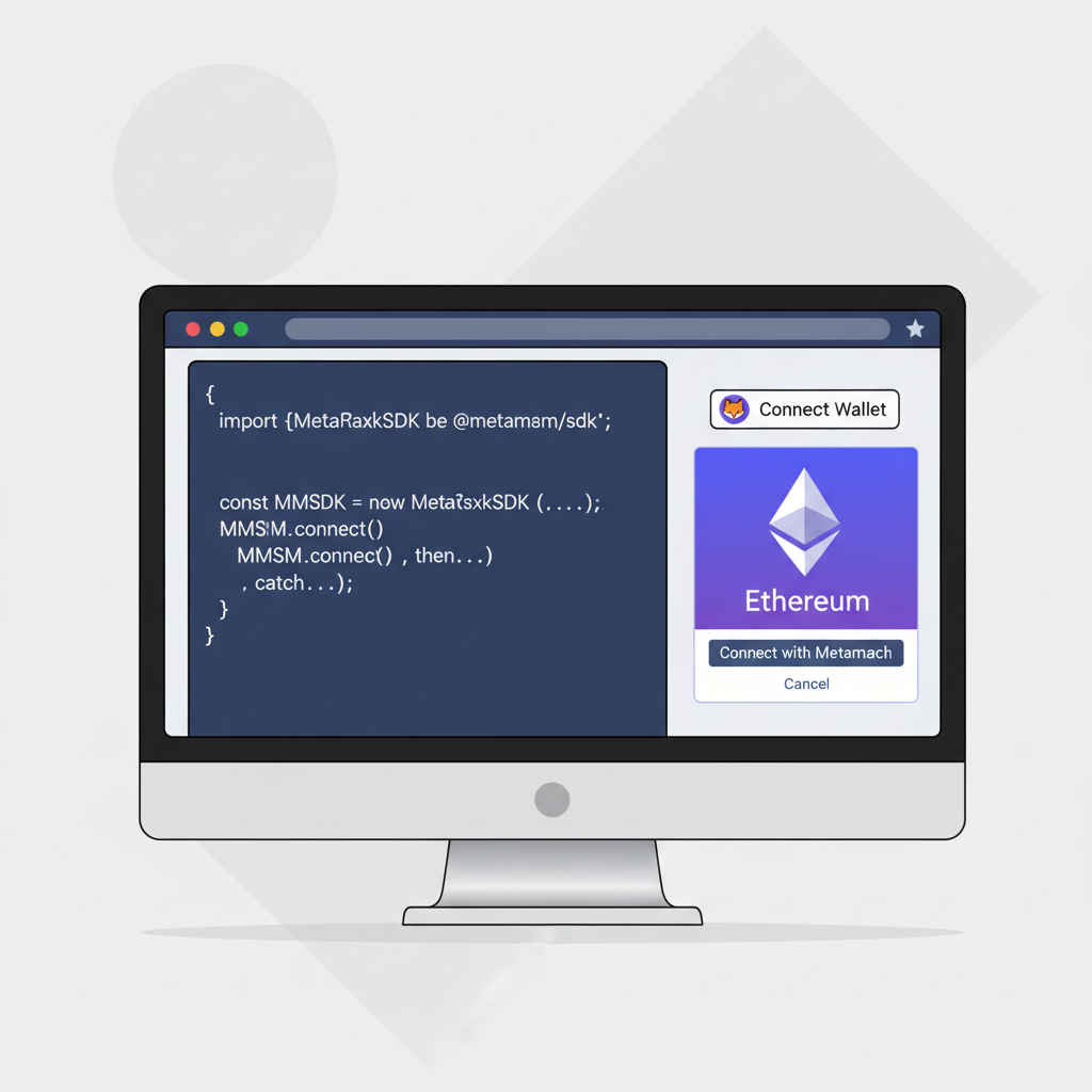 MetaMask wallet integration code on screen with Ethereum logo