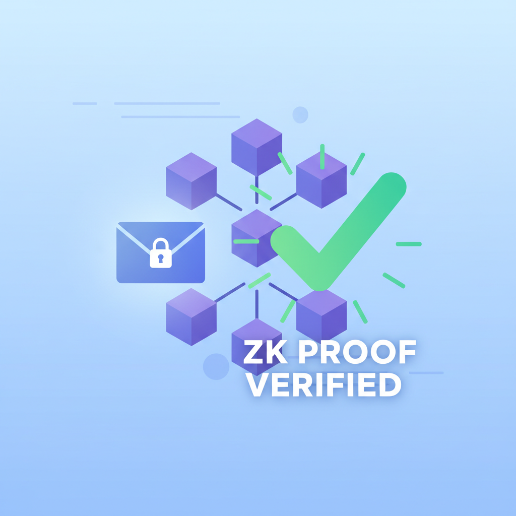 Ethereum blockchain verifying ZK proof with green checkmark