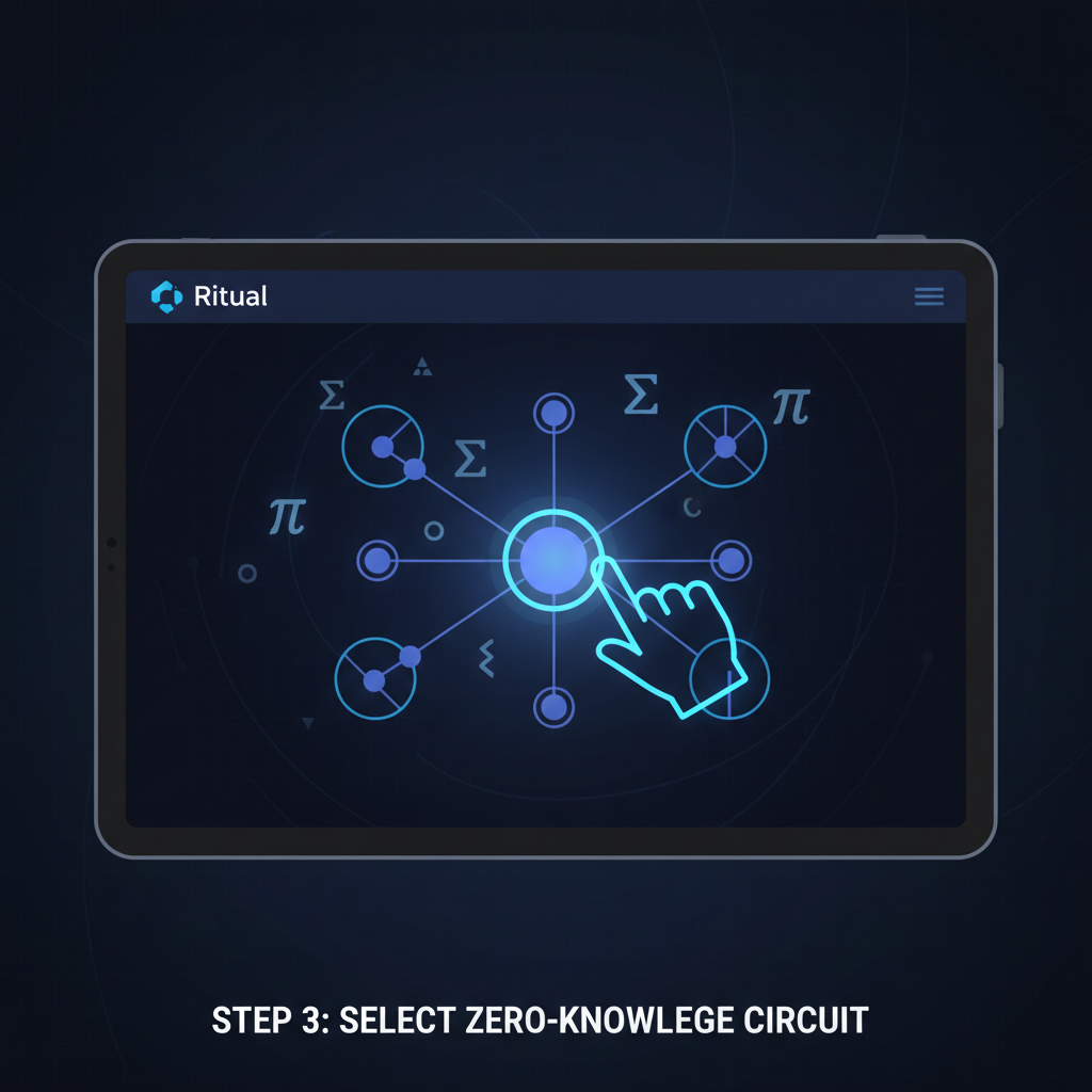 selecting zero-knowledge circuit diagram in Ritual interface, glowing nodes, abstract math visuals, dark tech theme