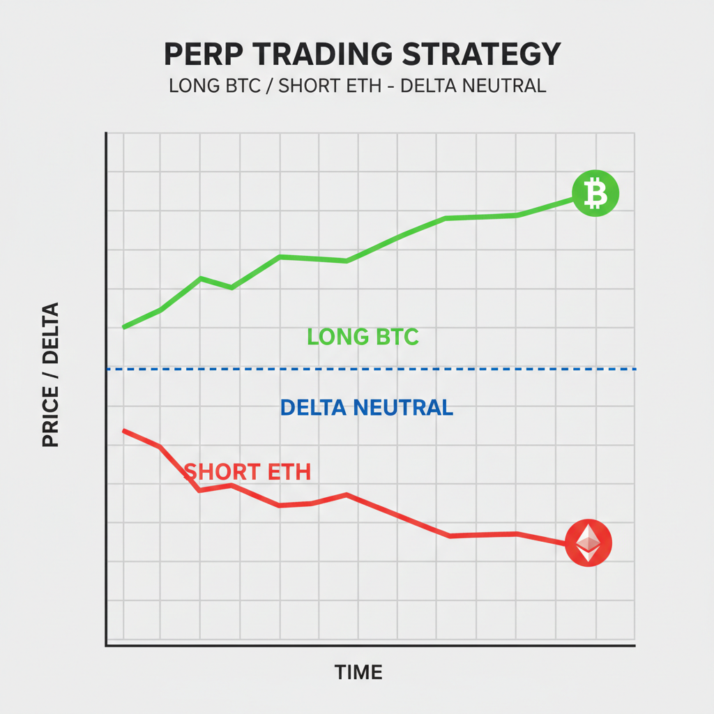 perp trading chart with long BTC short ETH delta neutral lines