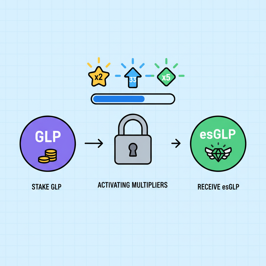 staking GLP to esGLP with multiplier icons activating