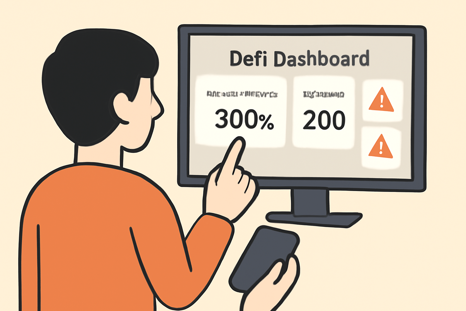 A user checking their collateralization ratio and synthetic stock holdings on a DeFi dashboard, alert notifications visible.