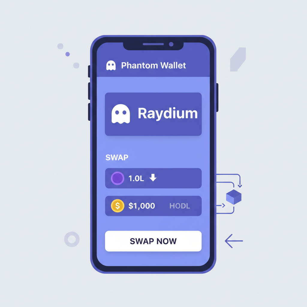 Phantom wallet on Saga phone swapping SOL for $HODL on Raydium DEX interface