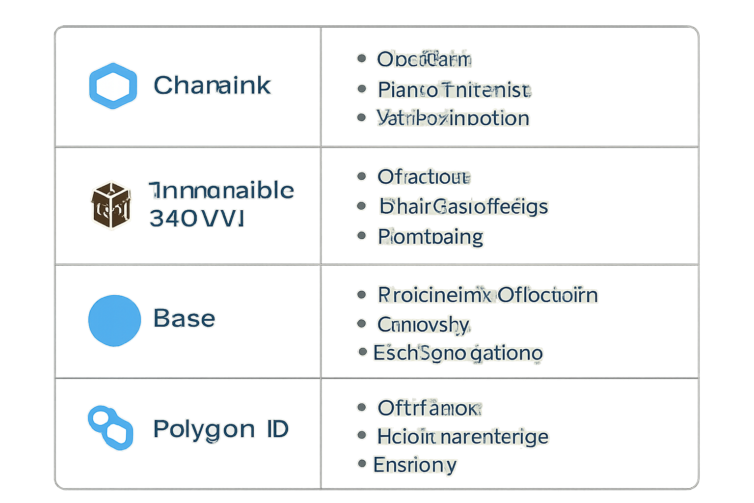 A comparison chart of different blockchain attestation protocols, with logos and feature highlights.
