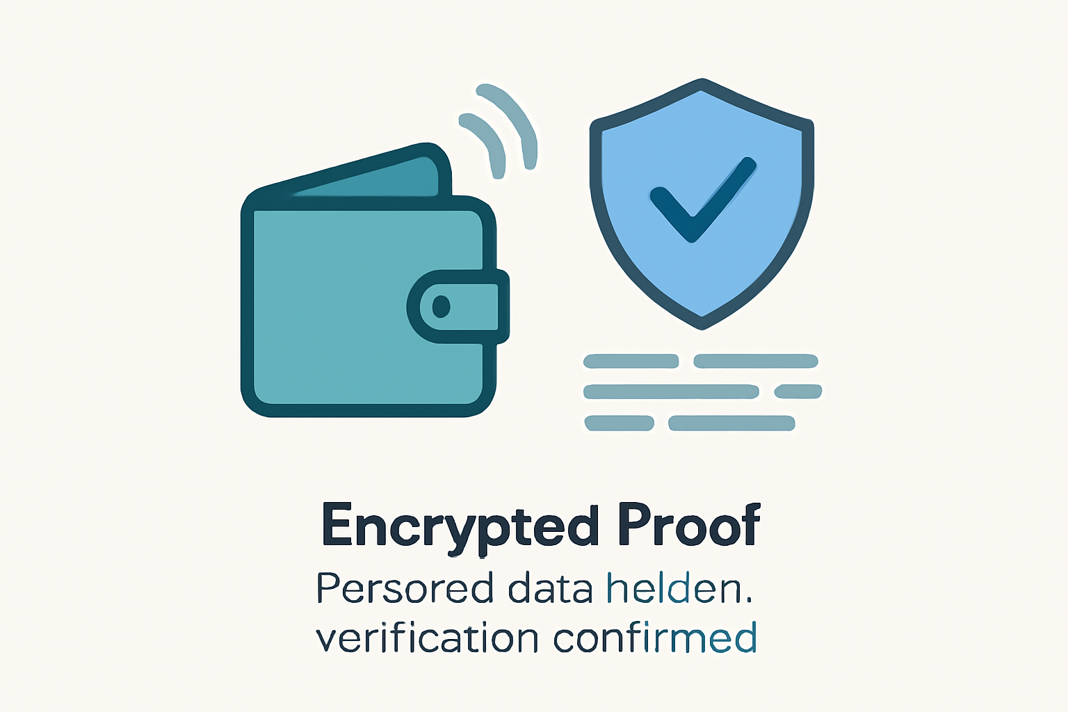 A digital wallet emitting a shielded, encrypted proof, with personal data hidden but verification confirmed.