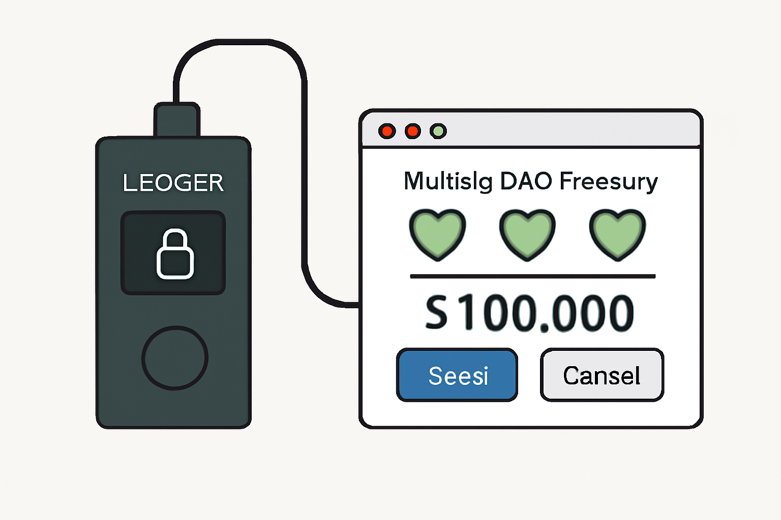 hardware wallet like Ledger integrated with multisig DAO treasury interface