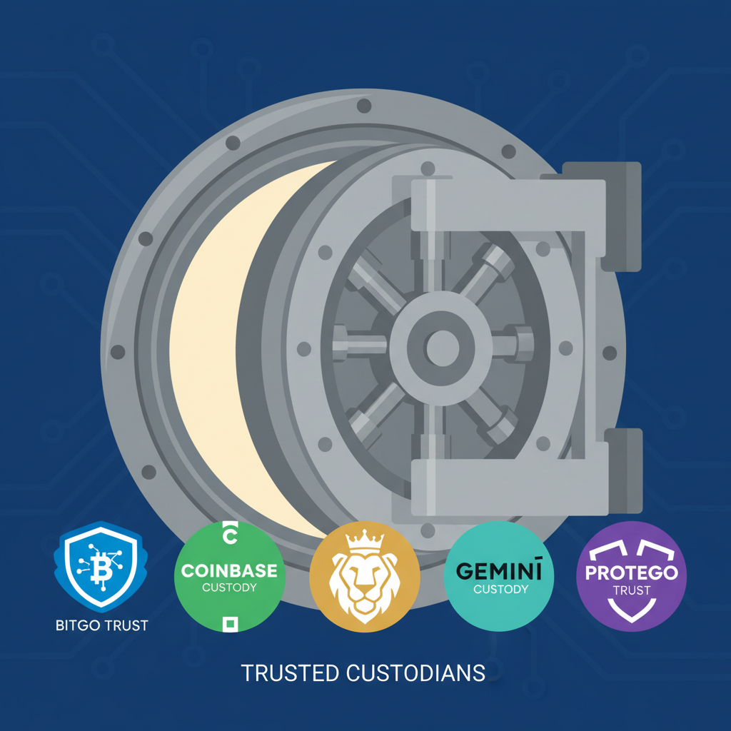 selection of trusted crypto IRA custodians logos on a secure vault door opening