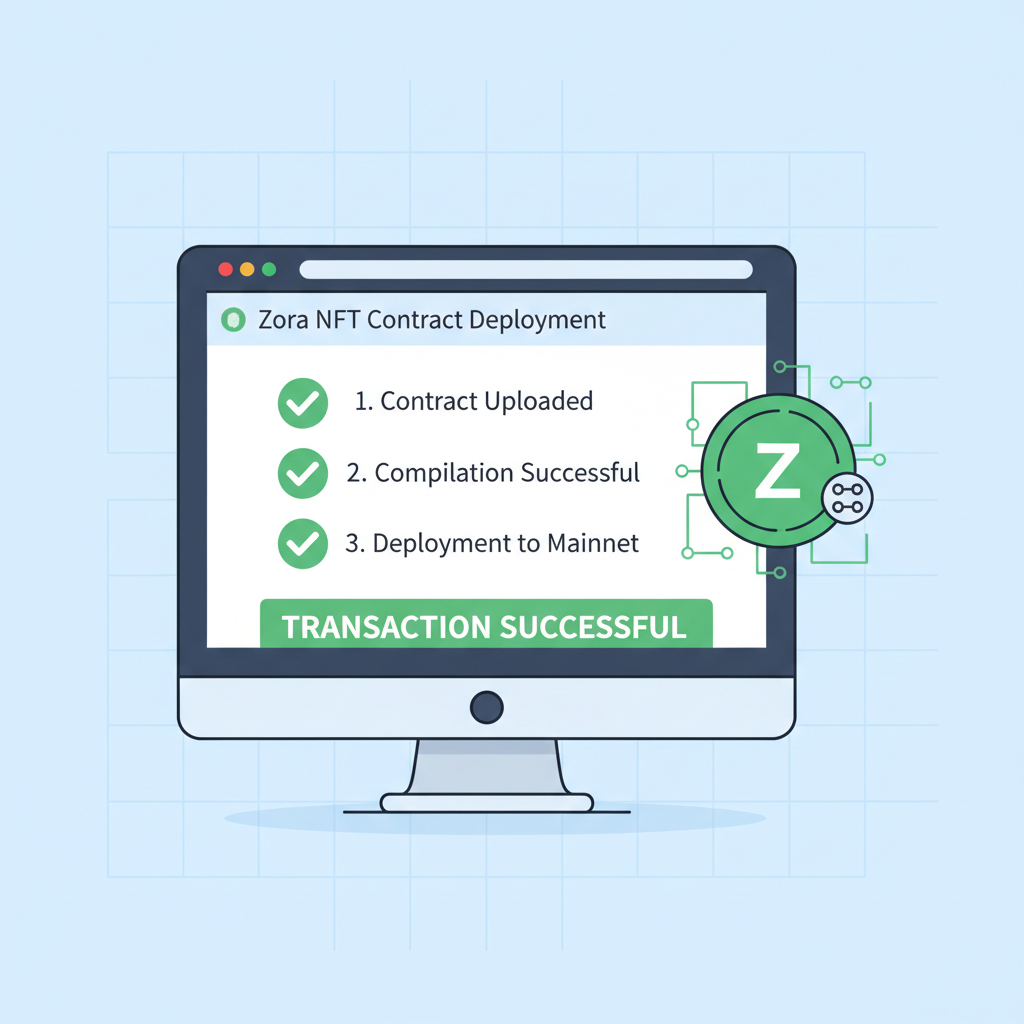 Successful Zora NFT contract deployment on Etherscan, green checkmarks