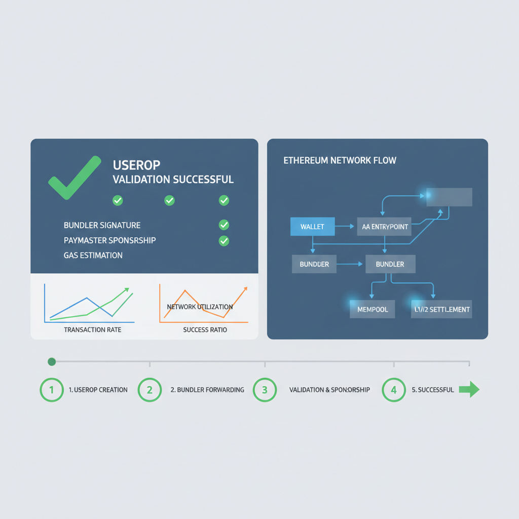 Simulation dashboard showing successful UserOp validation, graphs and checks, Ethereum network flow