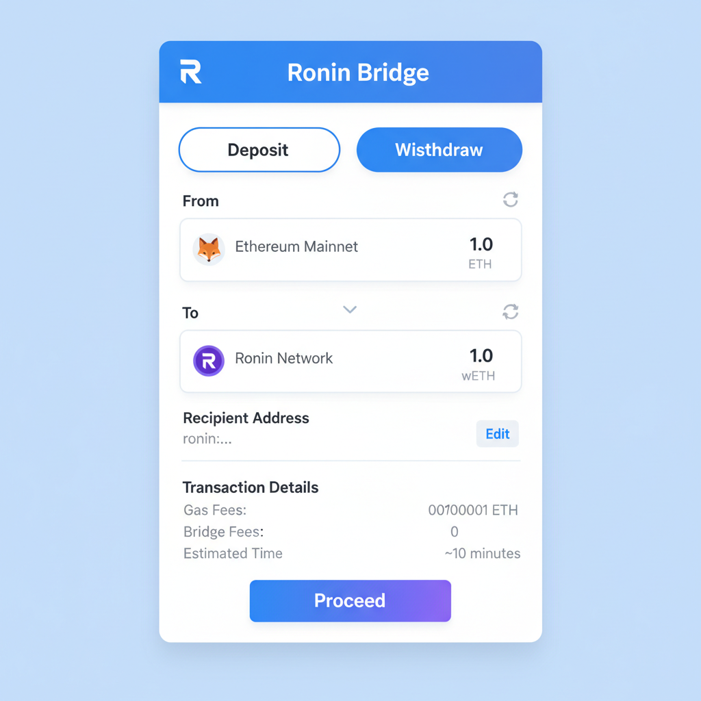Ronin Wallet bridge interface showing cross-chain swap options