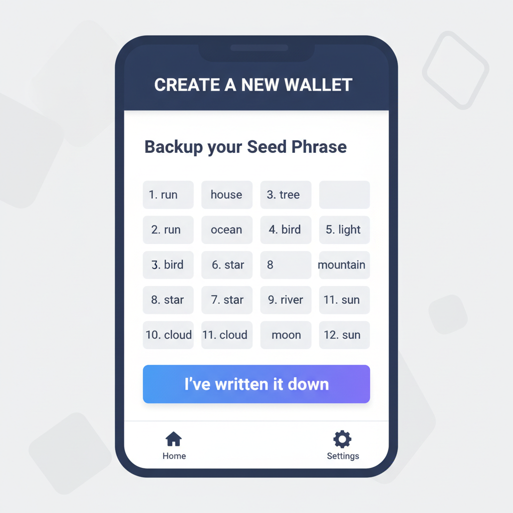 simple illustration of creating new Ronin wallet screen with seed phrase backup