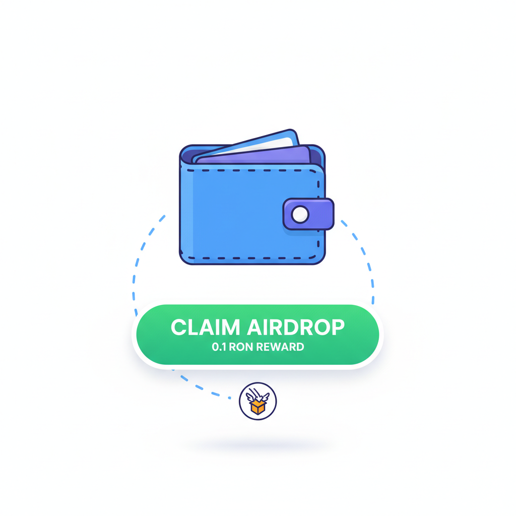 illustration of wallet connected to claim airdrop button with 0.1 RON reward