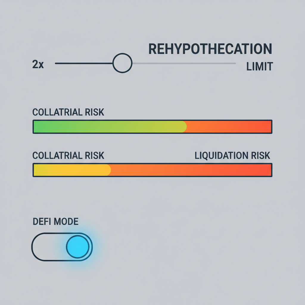 slider setting 2x rehypothecation limit, risk gauges, modern DeFi toggle interface