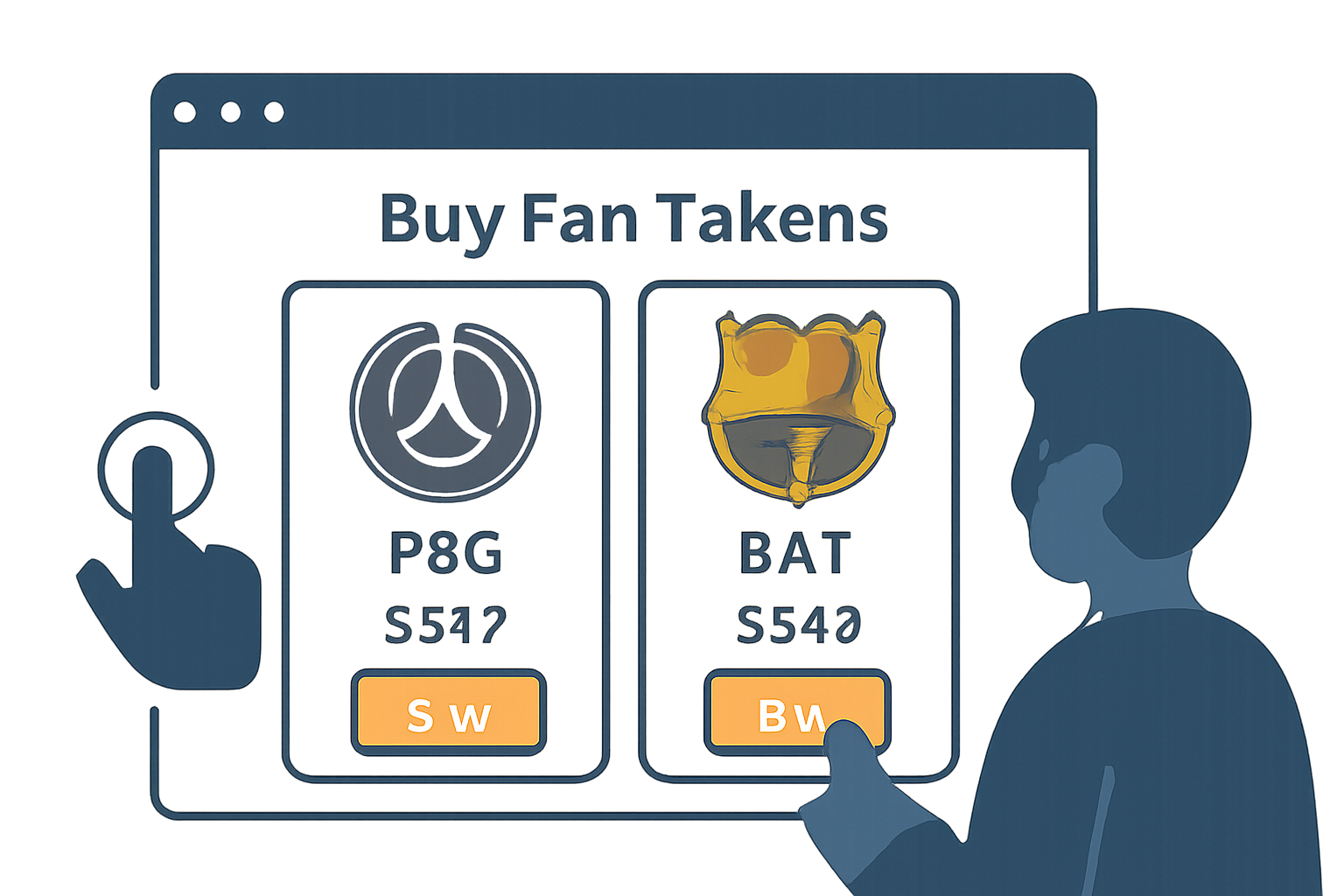 a user buying PSG and BAR fan tokens on a digital marketplace, showing token prices and soccer team logos