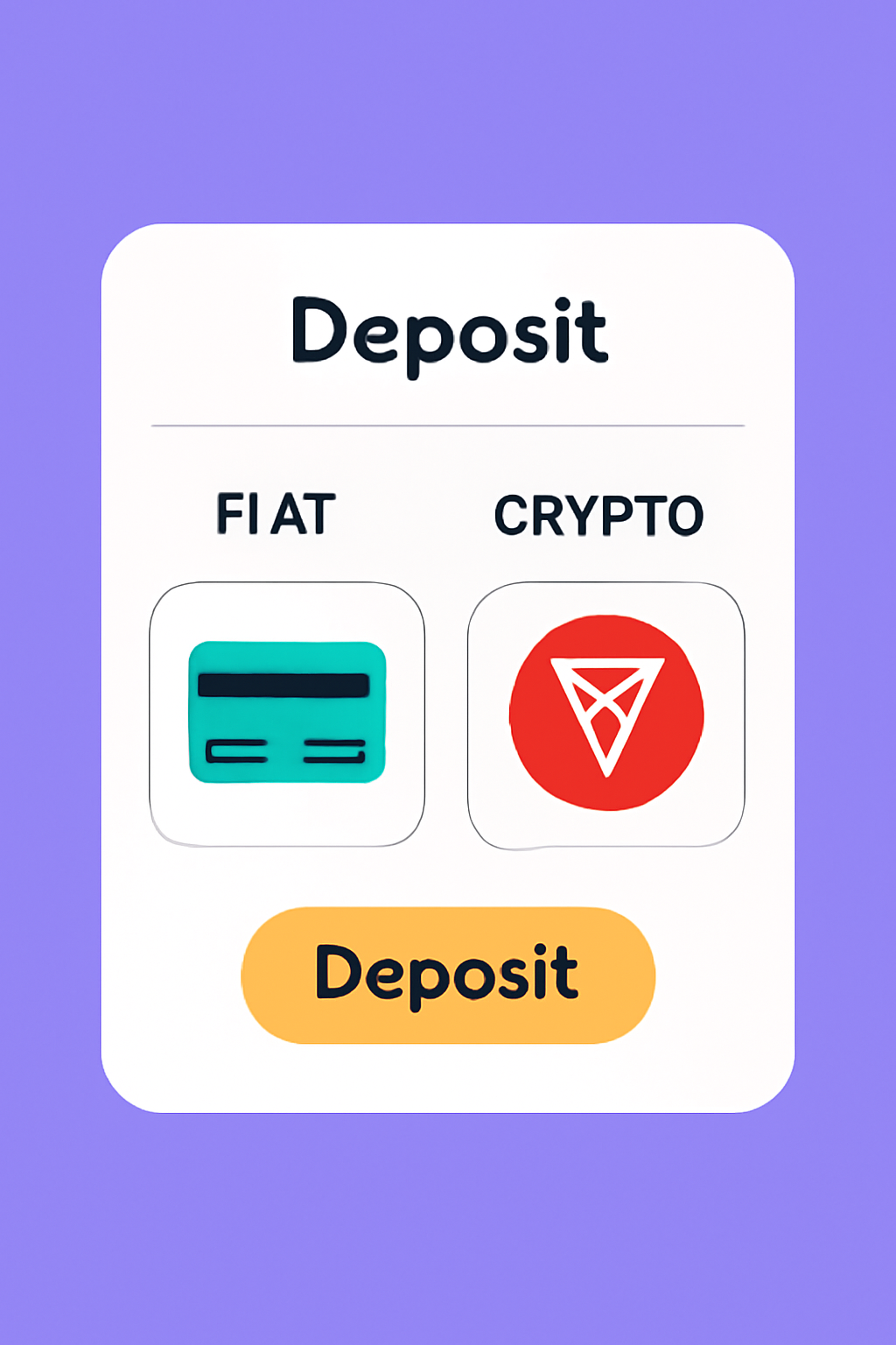 a digital wallet interface showing fiat and crypto deposit options, with CHZ logo and credit card icons, vibrant and simple