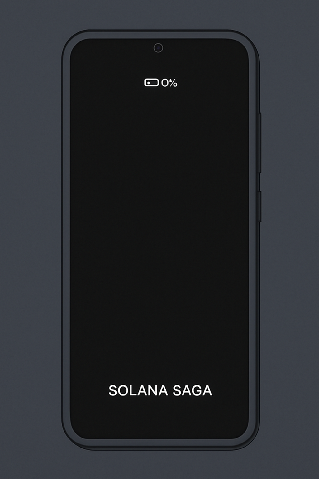 Solana Saga phone screen black at 0% battery, power off, dim room lighting