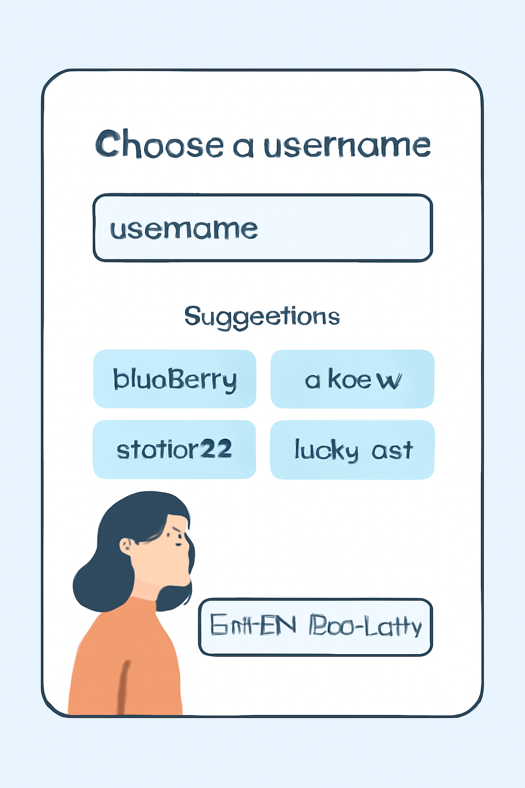 A username selection screen with suggestions and an option to enter an ENS domain, highlighting personalization.