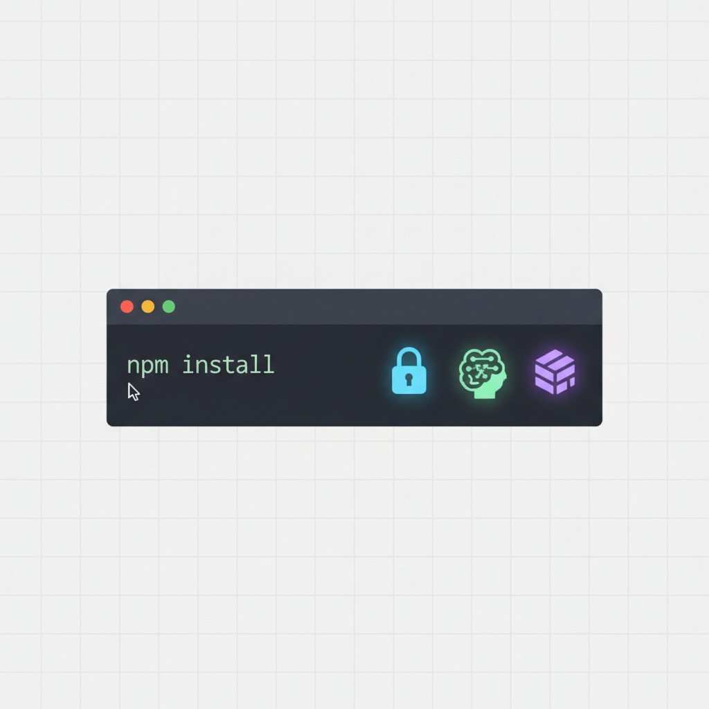 npm install command in terminal, FHE icons glowing