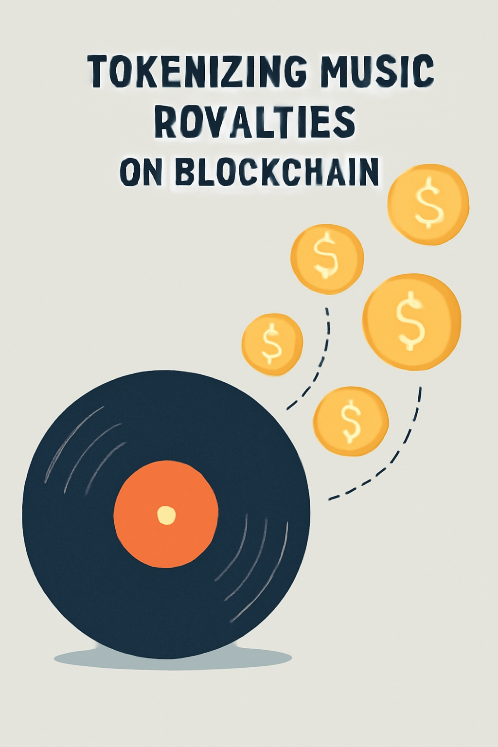 tokenizing music royalties on blockchain, digital tokens floating from vinyl record
