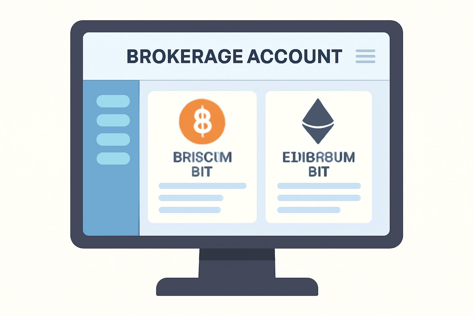 A computer screen displaying a brokerage account dashboard with options for Bitcoin and Ethereum ETFs.
