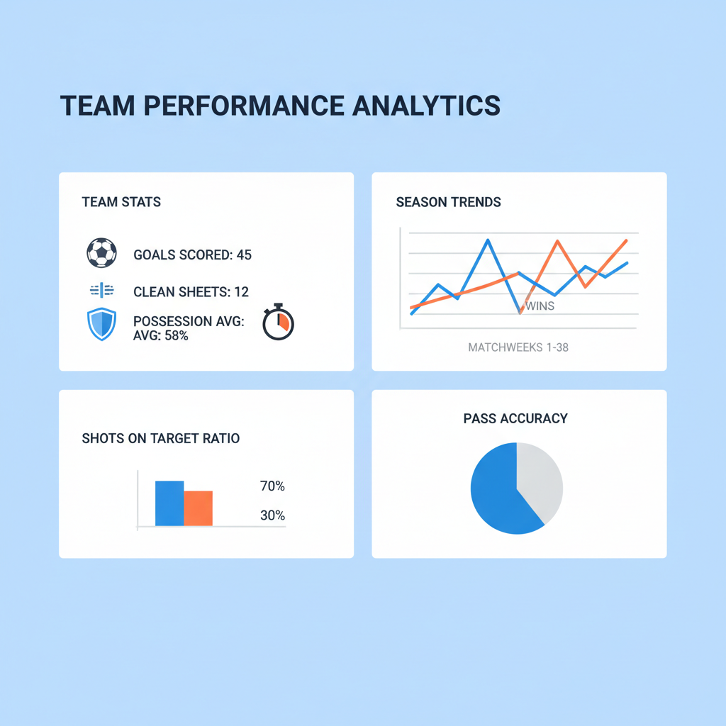football analytics dashboard showing team stats and graphs