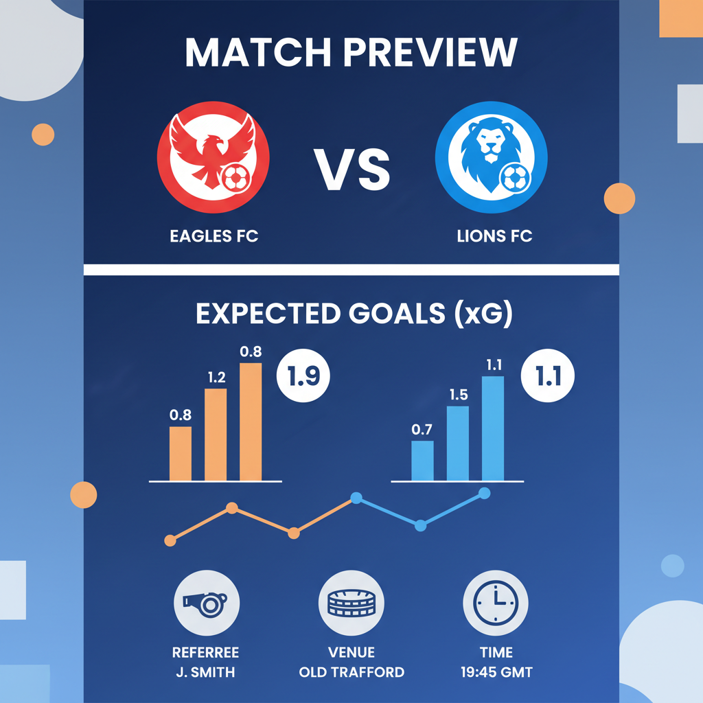 soccer match preview screen with xG stats graphs and team logos