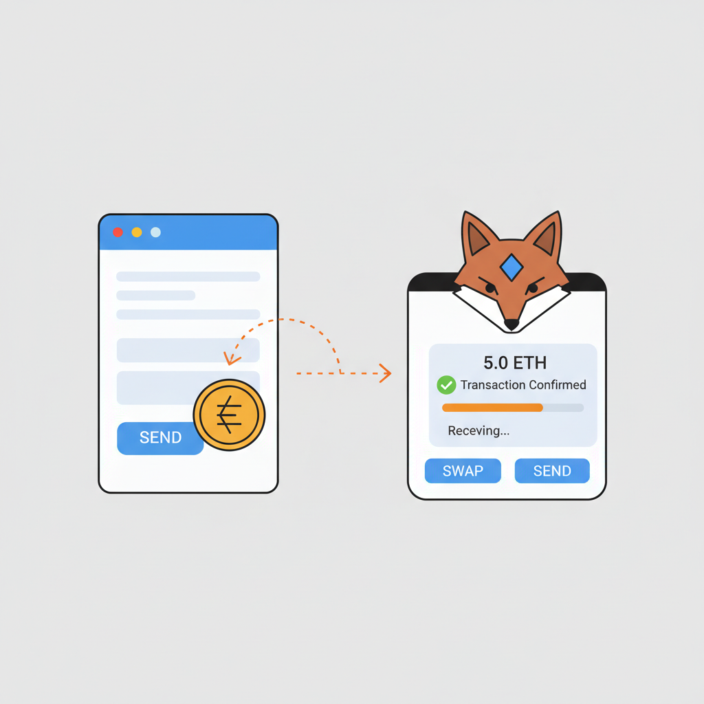 ETH coins transferring from exchange to MetaMask wallet interface