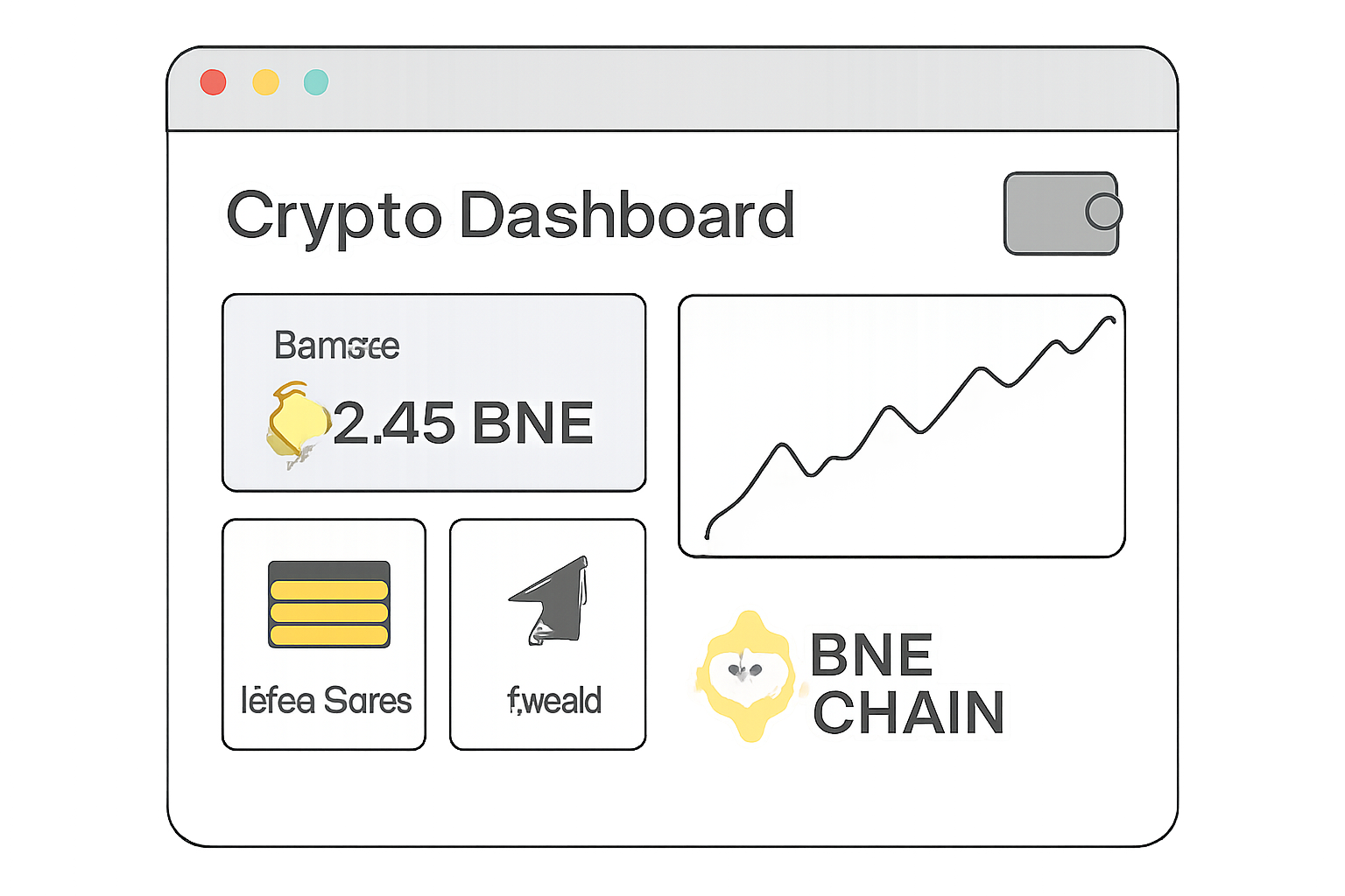 crypto dashboard connected to wallet, charts and utilities for BNBCard, modern web UI, BNB Chain logo