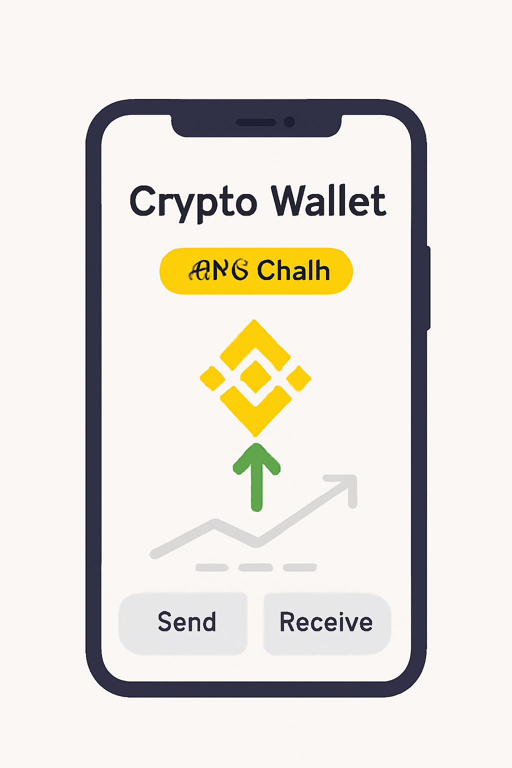 crypto wallet receiving BNB transaction, BNB Chain network selected, green incoming arrow, simple chart